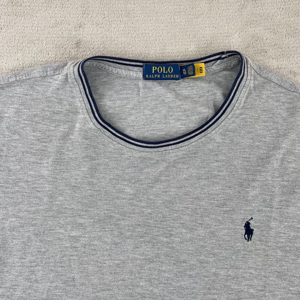 Polo Ralph Lauren T Shirt Men XL Grey Contrast Collar Short Sleeve Blue Pony